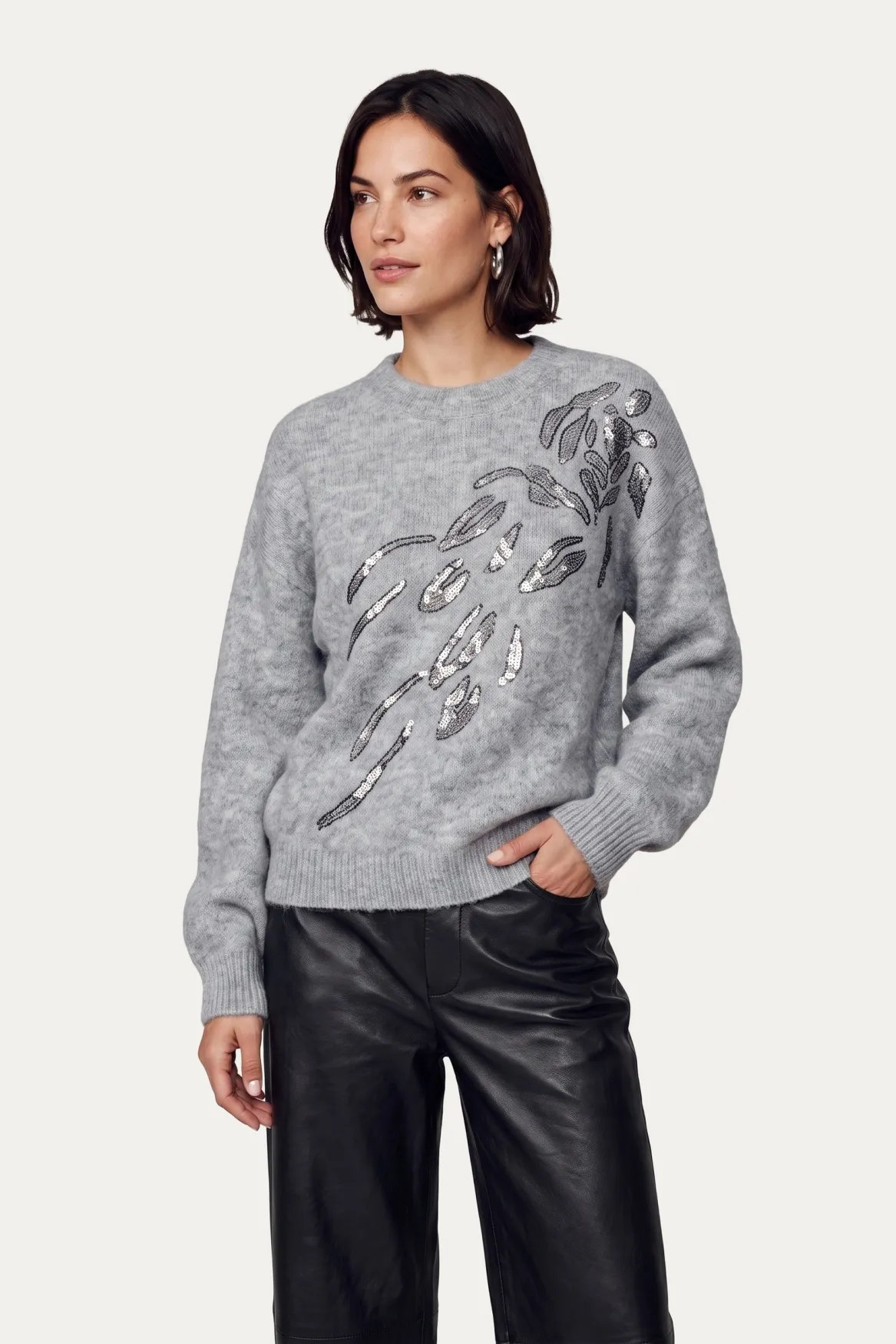 CS The Label Kensa Knit Pullover, grijs melange gebreide trui
